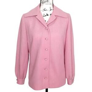 Vintage 60s Alfred Werber Pink Mod Button Up Jacket Balloon Sleeve Dagger Collar